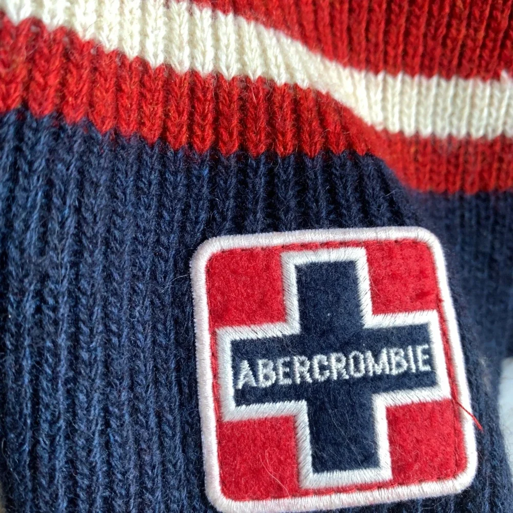 Vintage Abercrombie & Fitch Red and‎ Navy Blue Striped Wool Scar